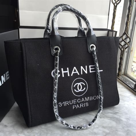 black and white chanel tote bag|White Chanel shopping bag.